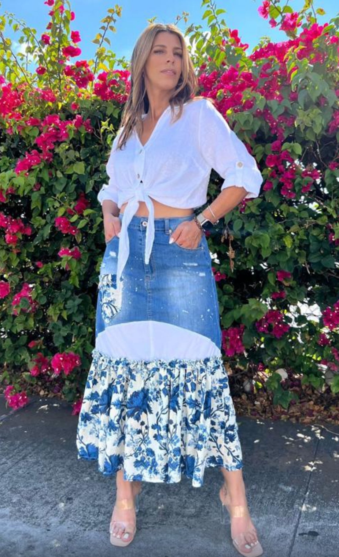 Denim skirt/ with ruffle