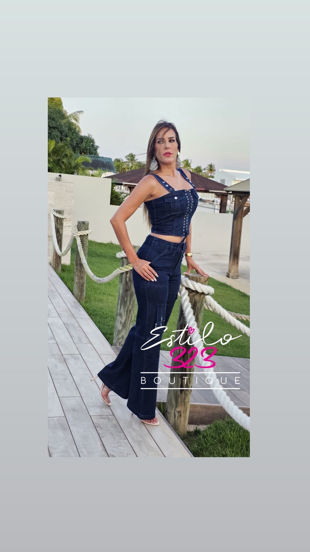 Denim Crop Top and Pant Set