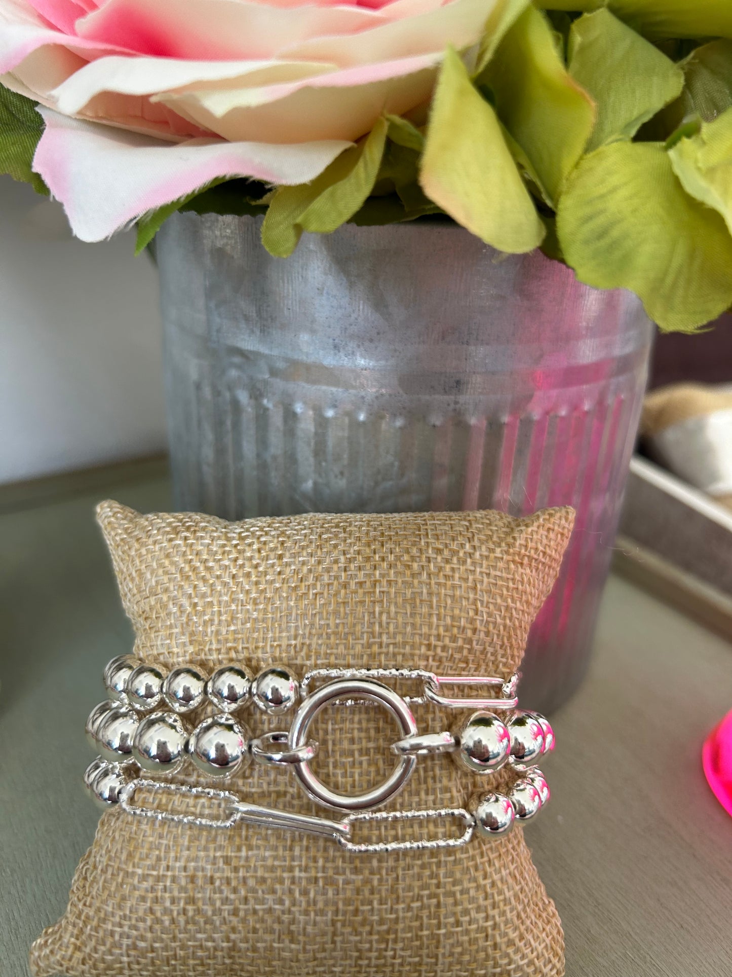 Silver 3 Layers spandex bracelet