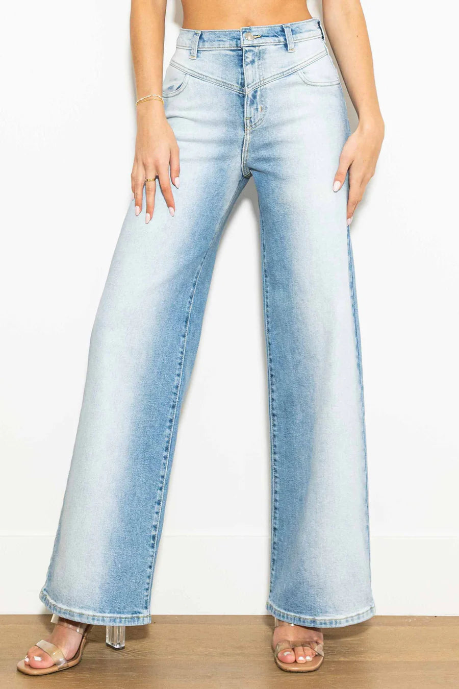 V Shape Ombre Wide Leg Jeans