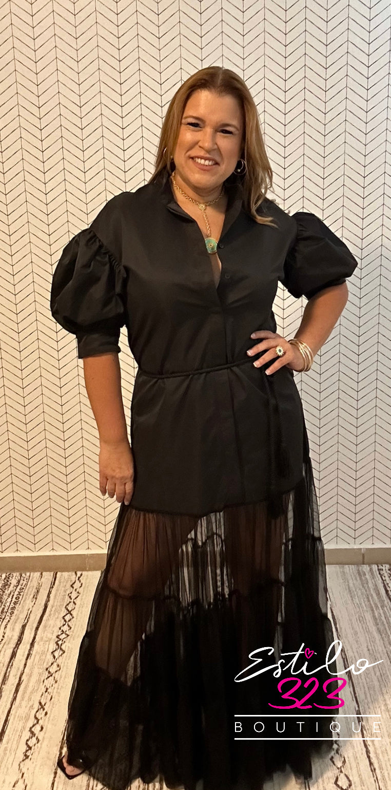 Maxi Black Ruffle Sleeve Dress