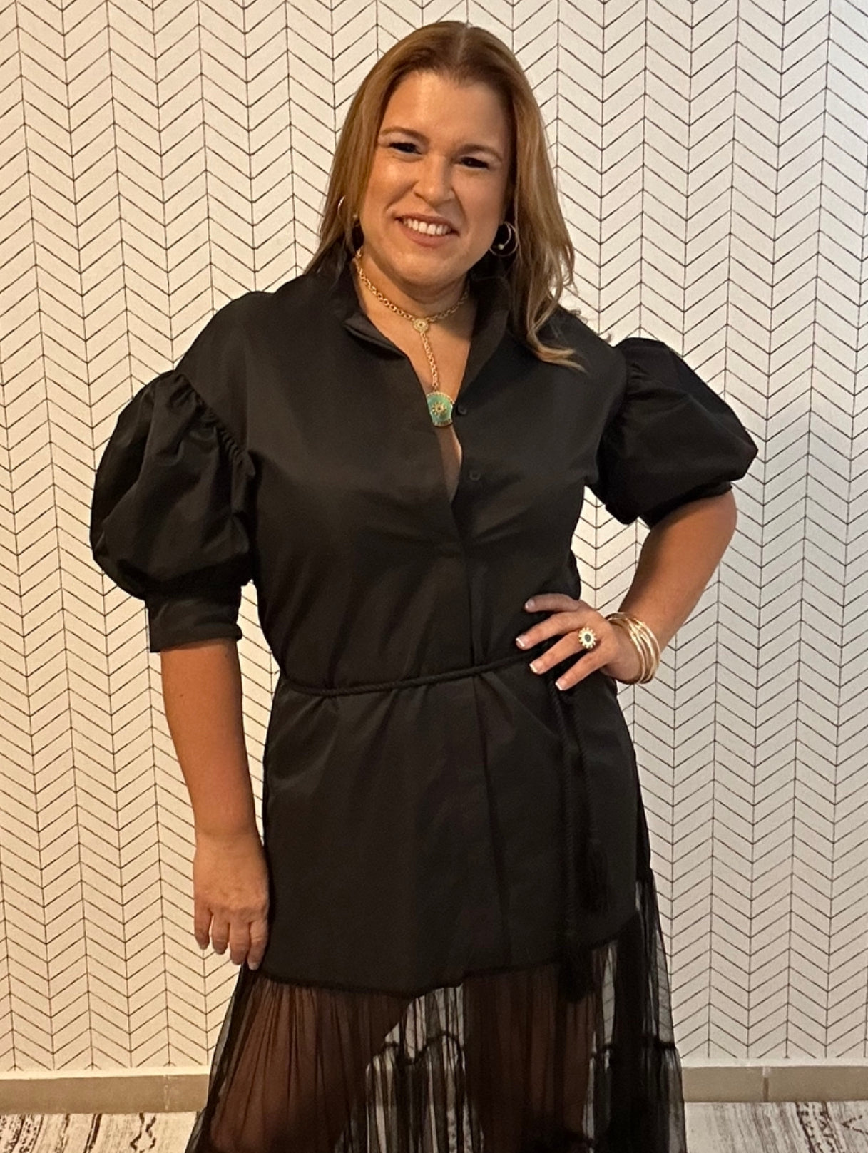 Maxi Black Ruffle Sleeve Dress