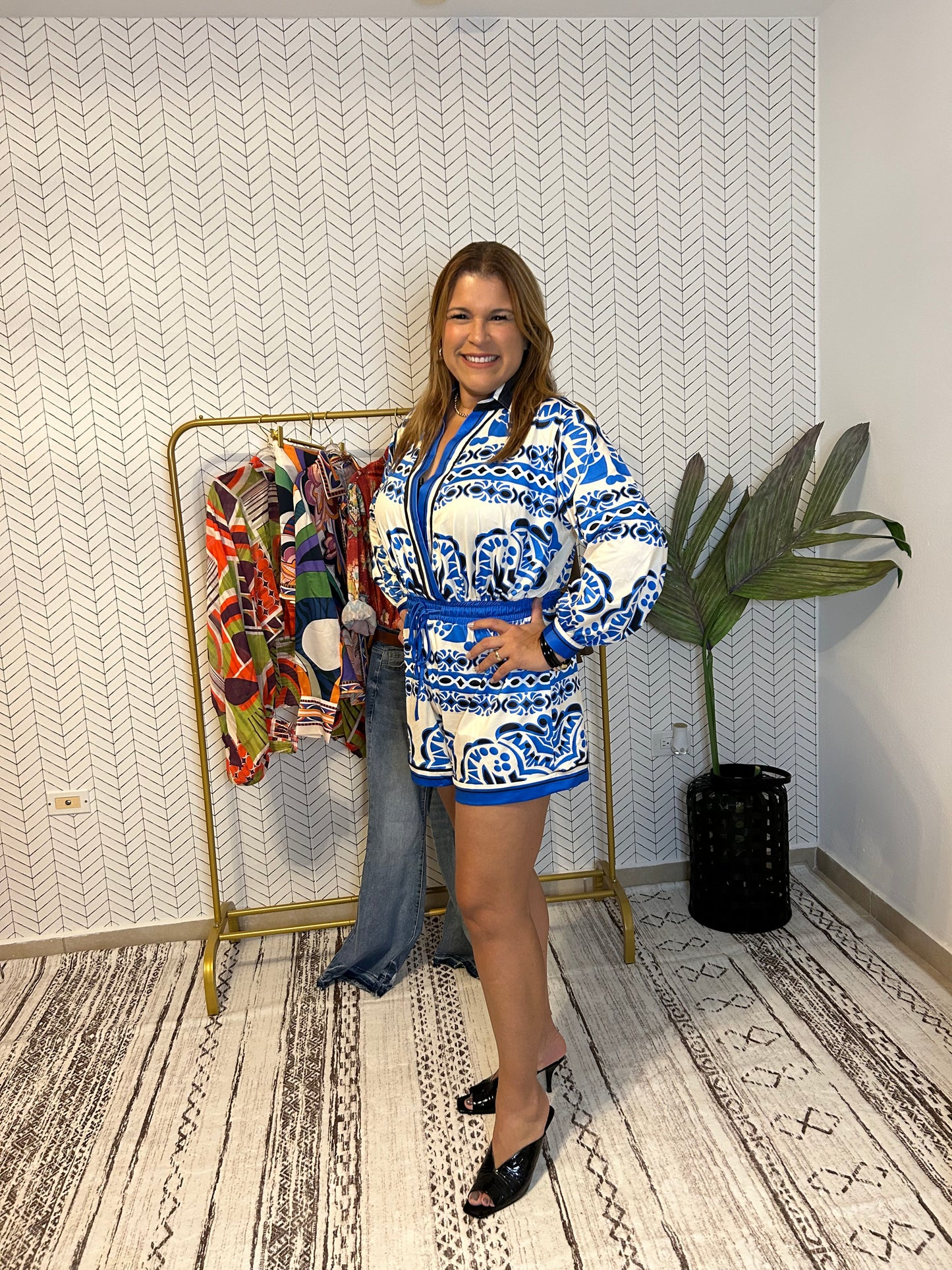 Print Blue Romper