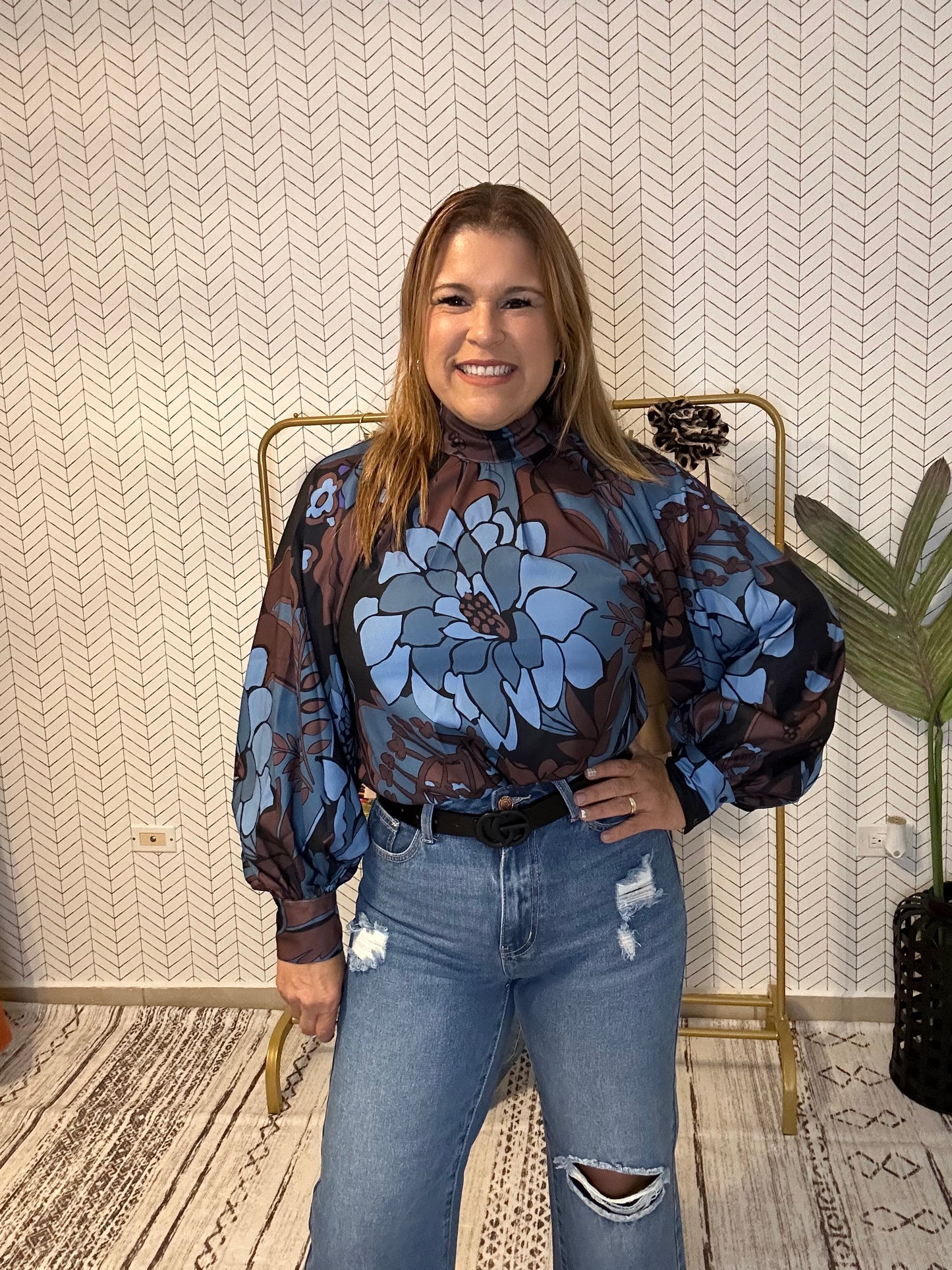 Floral Print Long Sleeve Blouse