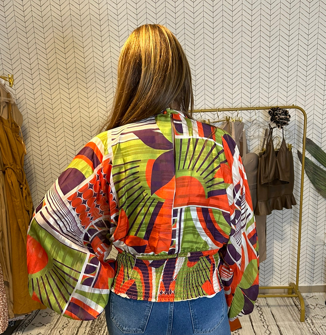 Orange Red Multi Print Blouse