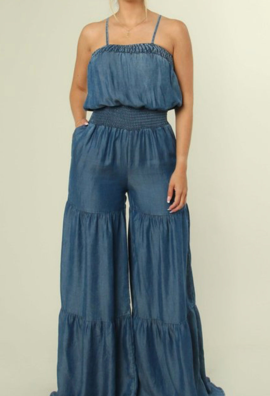 Dark Denim Color Pattern Sleeveless Jumpsuit