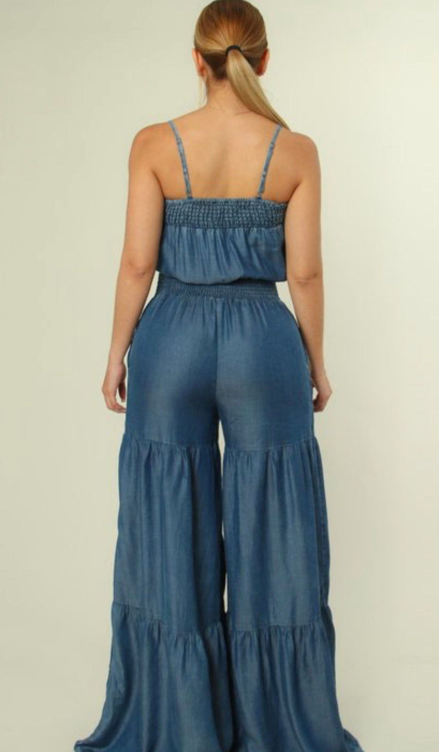 Dark Denim Color Pattern Sleeveless Jumpsuit