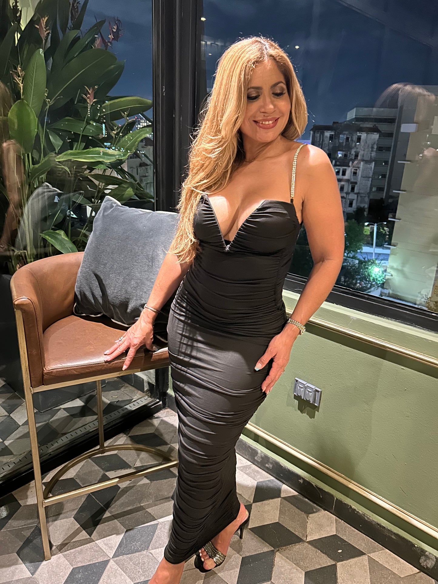 Open Back Black Midi Dress