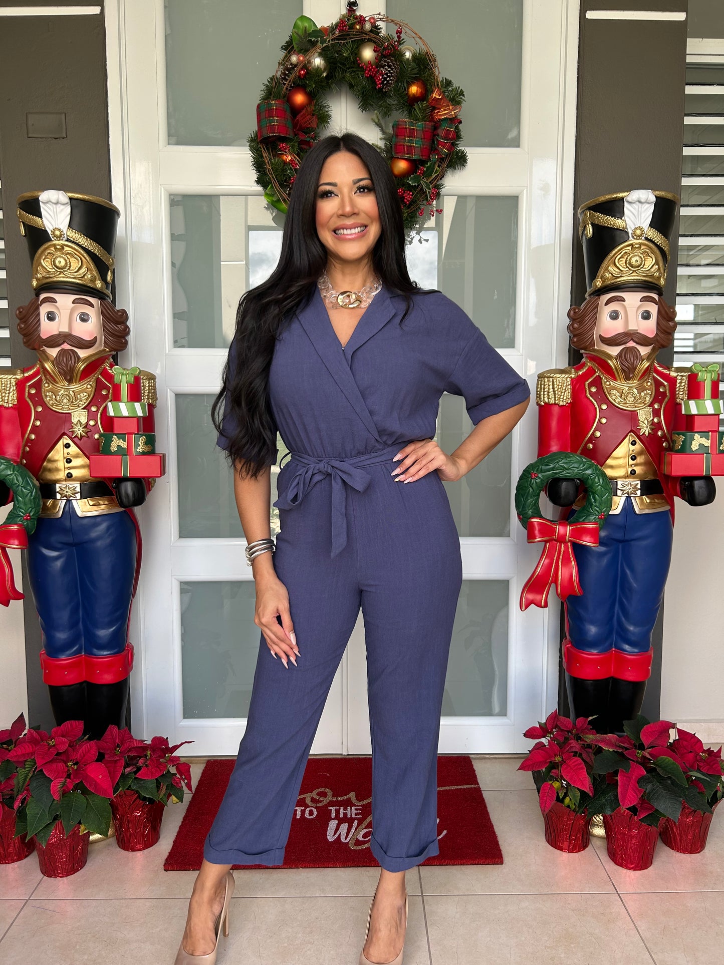 Collared Short Sleeves Jumpsuit