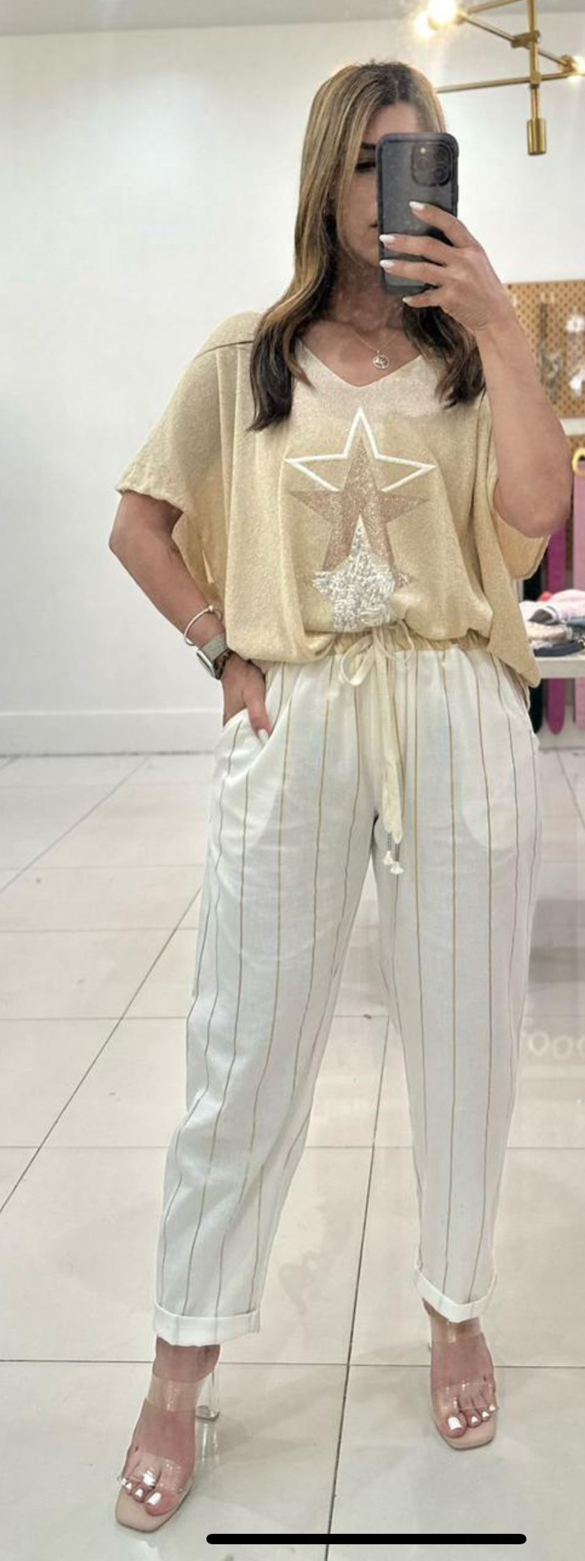 Linen Pant with gold stripes