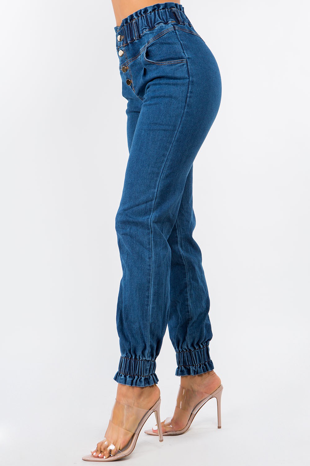 Button Down Elastic Waist Jean