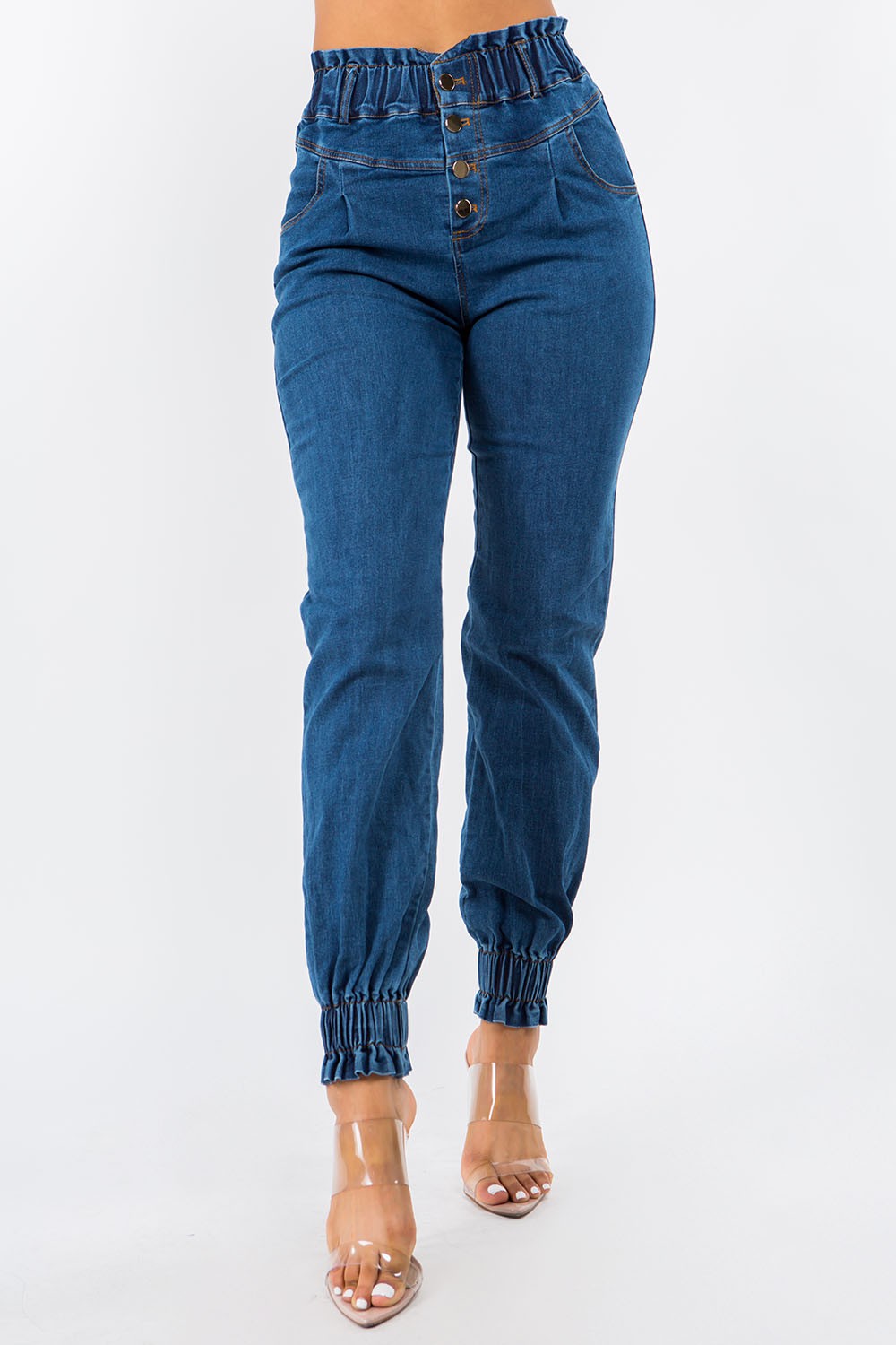 Button Down Elastic Waist Jean