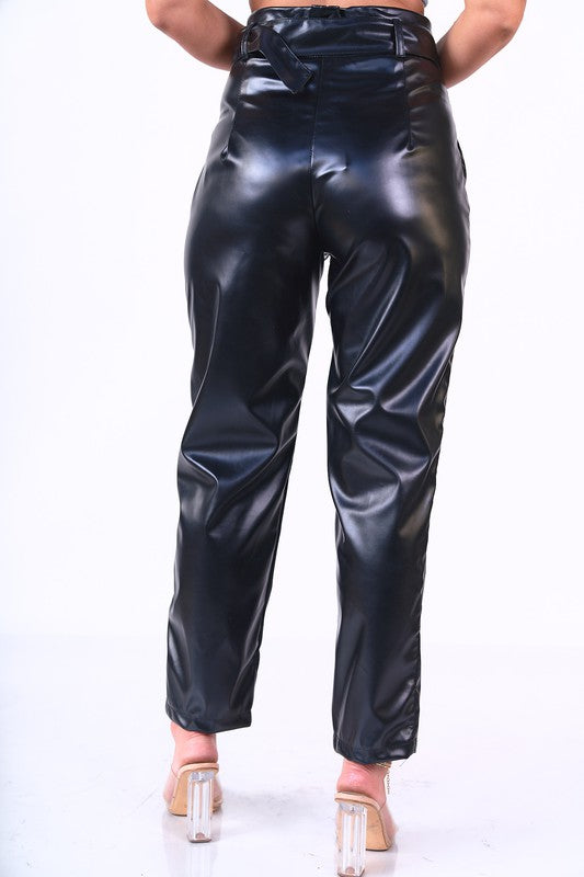Black or Camel Belted PU Pants