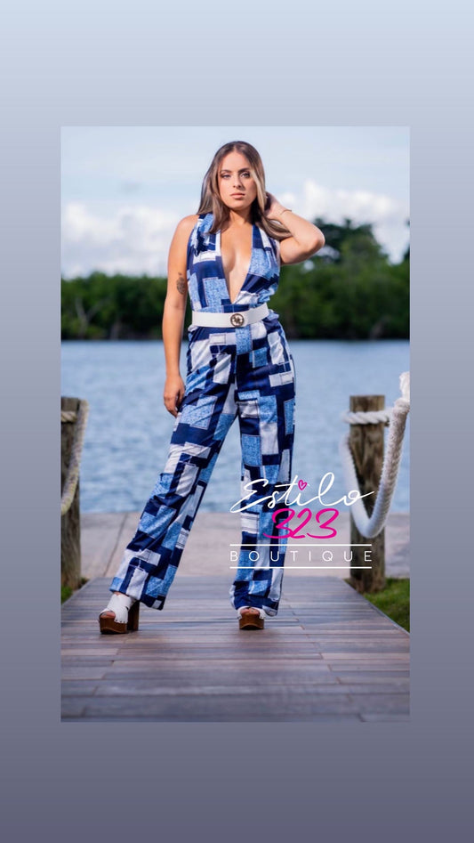 PATCHY LOOK SLEEVELESS JUMPSUIT