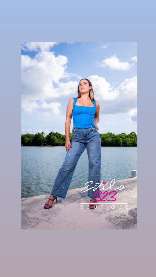 Denim Jean Embellished with colored stones