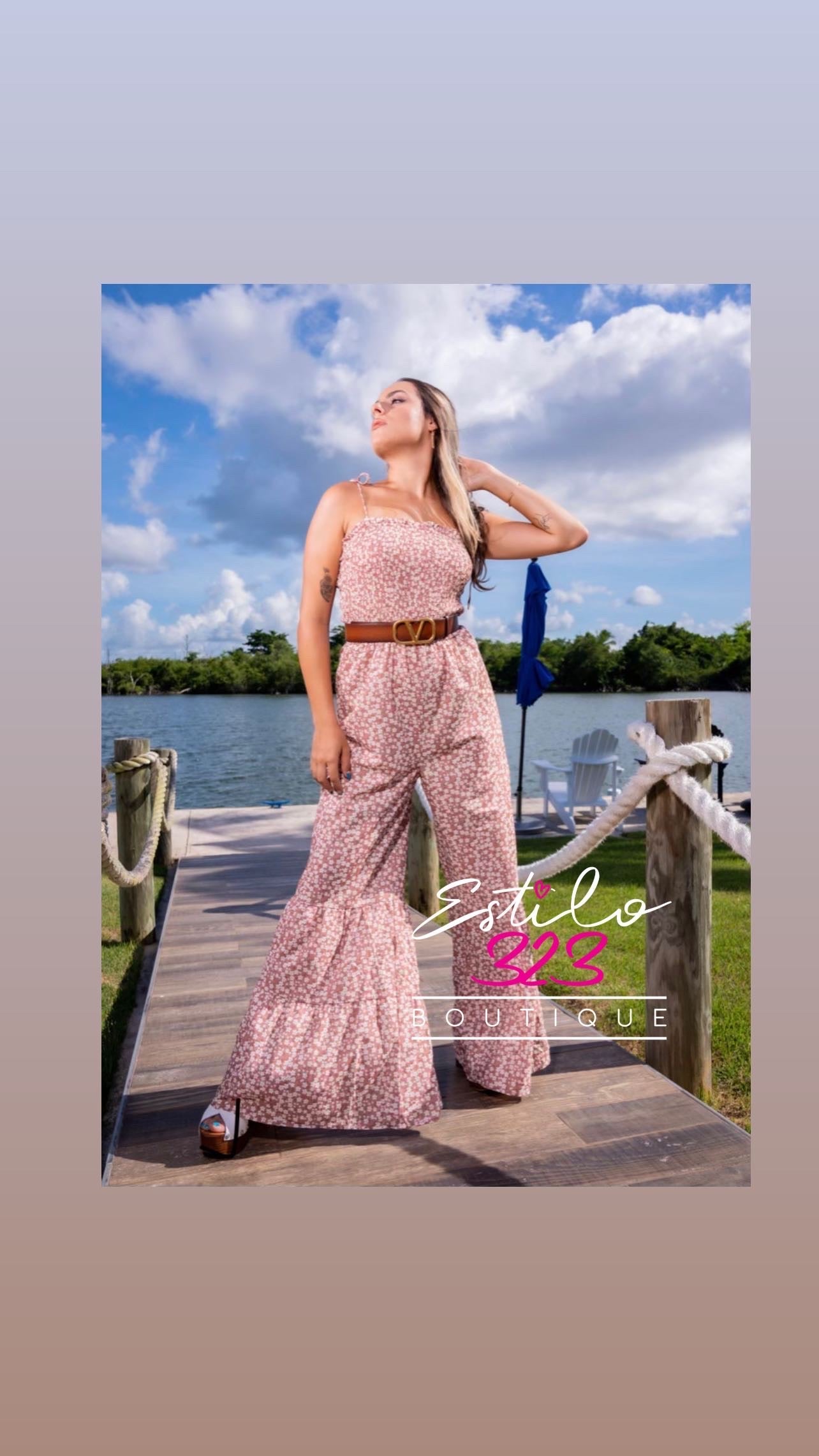 Tie strap shirred bodice tiered wide leg jumpsuit