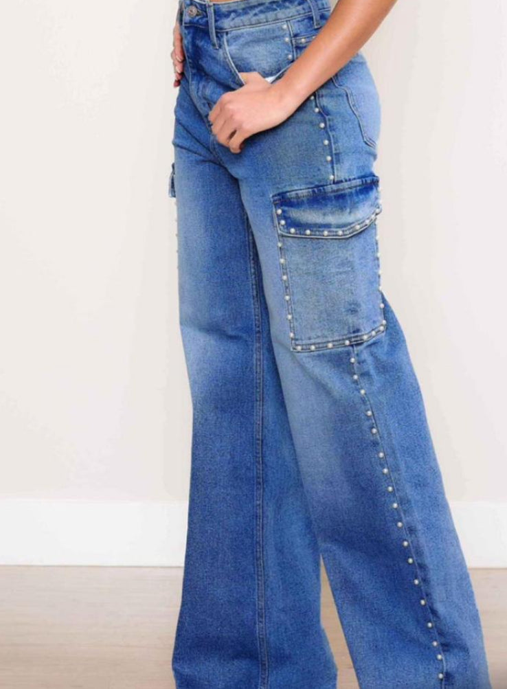 Pearl High-Rise Wide Cargo Jeans
