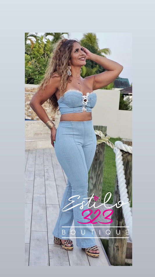 LACE UP FRONT TOP & BELL BOTTOMS PANTS