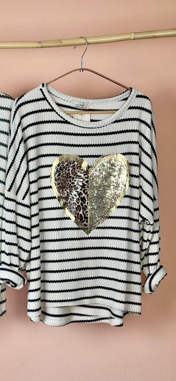 Long sleeve Heart and stripes top