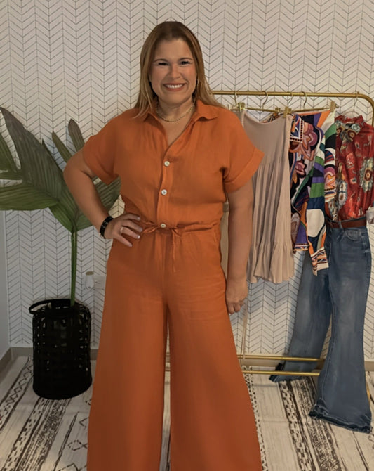 Solid Linen Wide Leg Jumpsuit