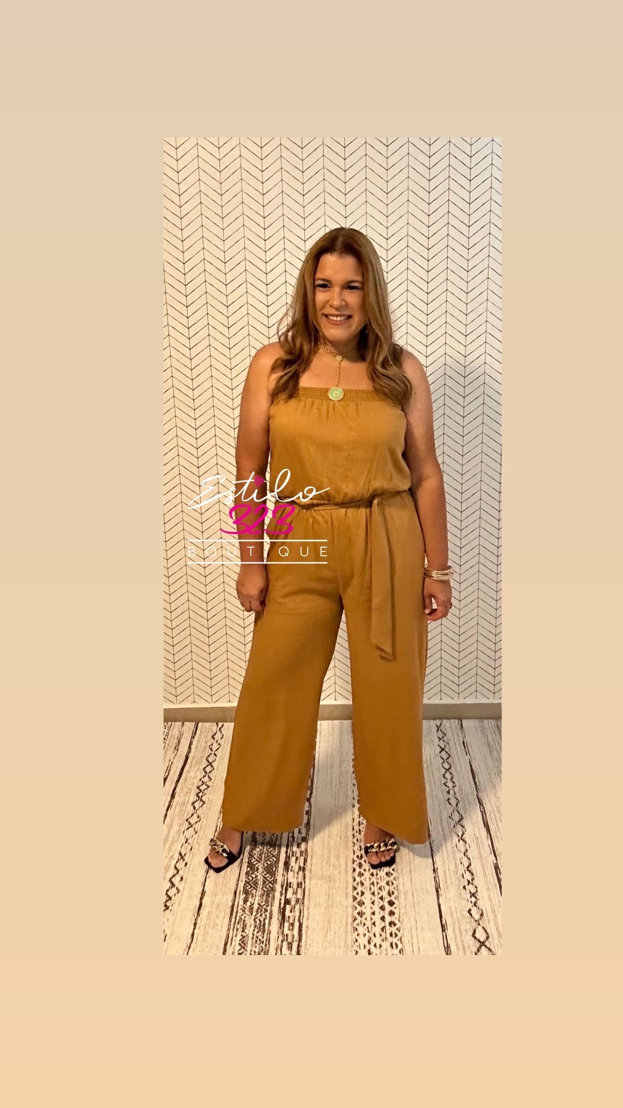 Caramel Spaghetti Strap Elastic Waist w/sas
