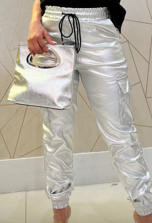 Pu/Cotton silver pant