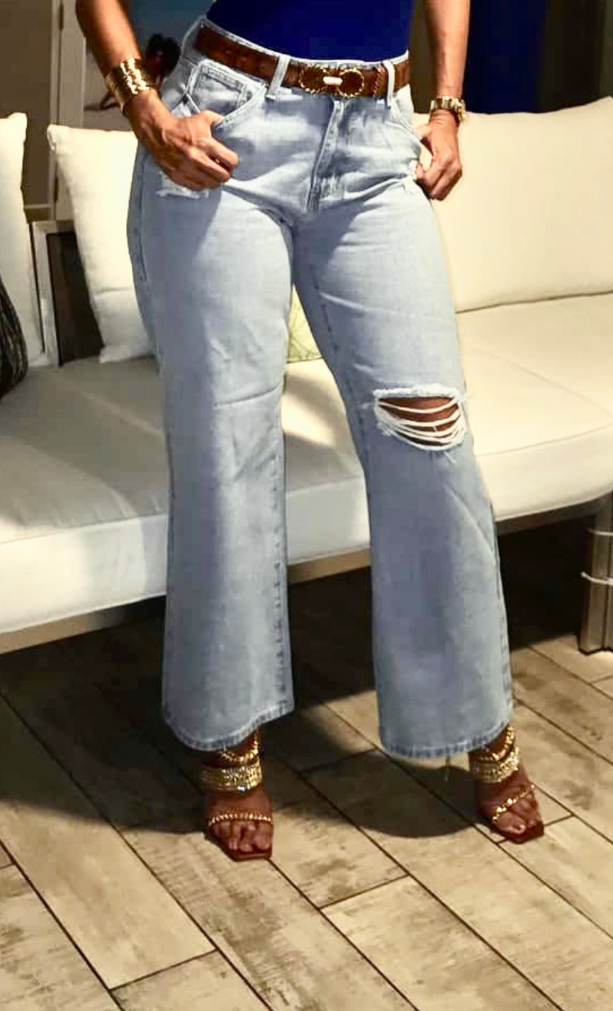 Distressed Wide Leg Light Jean (Jean Only)
