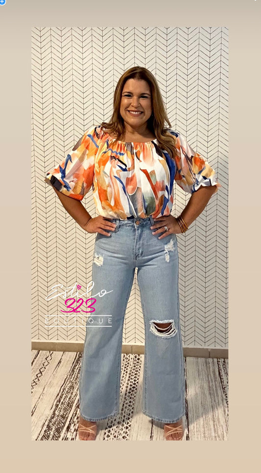 Print Off-Shoulder Blouse