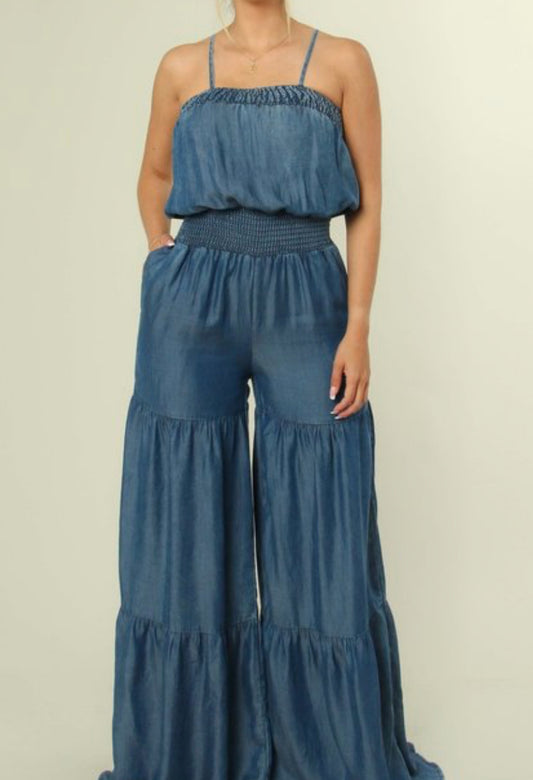 Dark Denim Color Pattern Sleeveless Jumpsuit