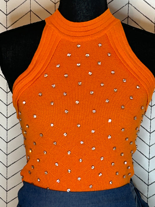 Rinestone Orange Top