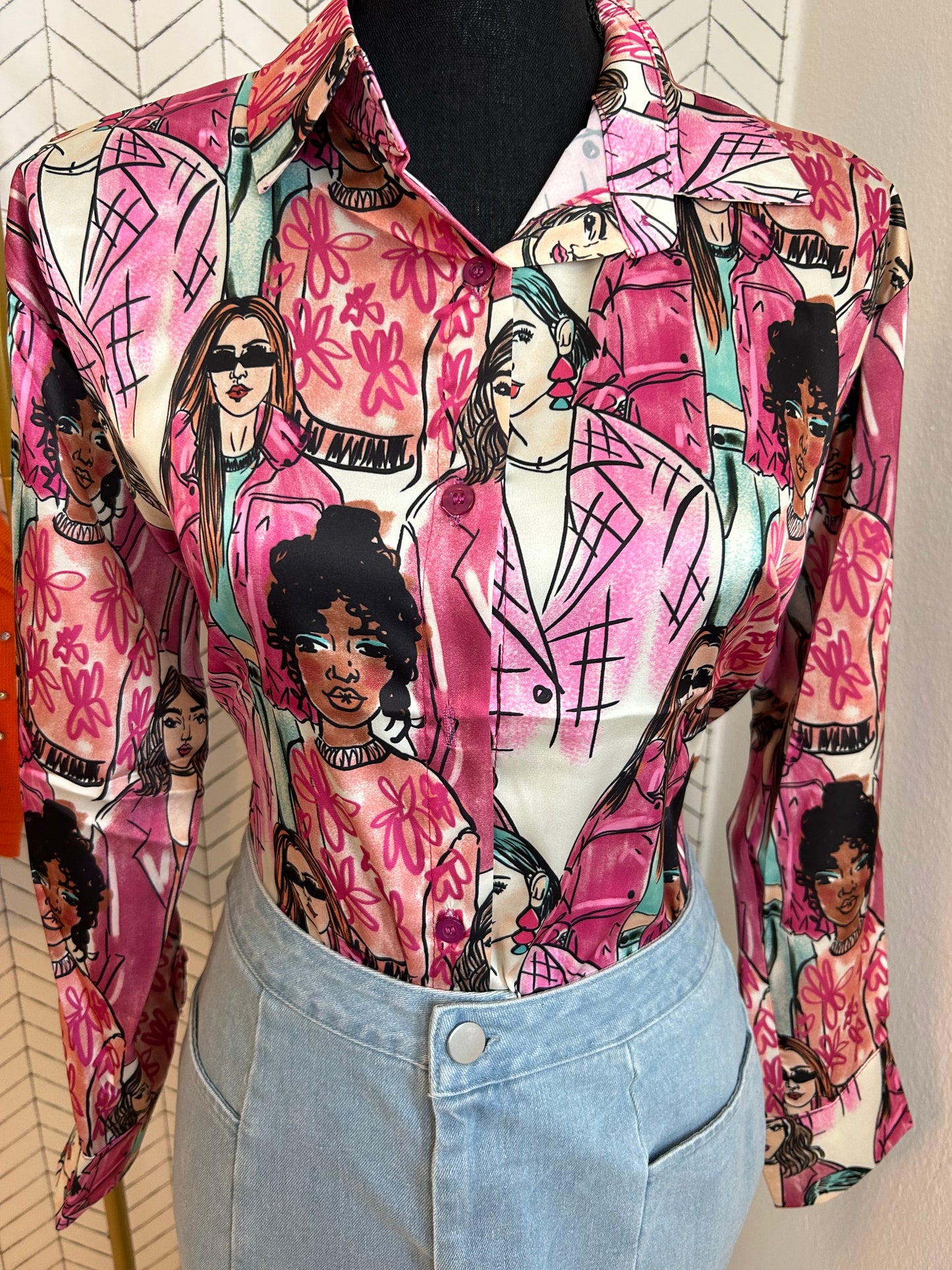 Doll Face Print Long Sleeve Shirt