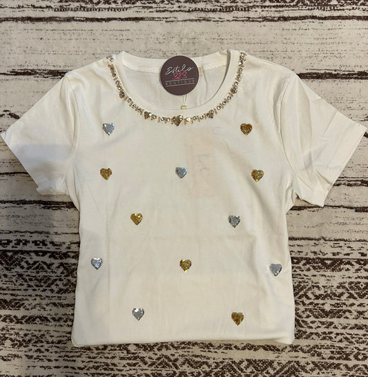 Top with sparkling hearts (White)