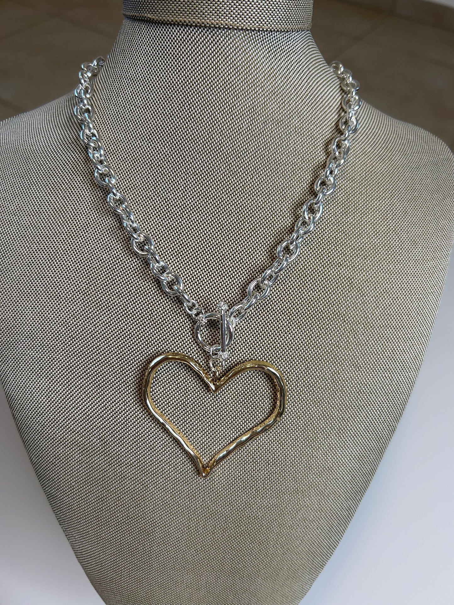 Waved Heart Pendant on link chain