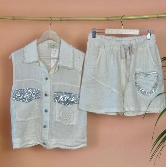 Linen white short set (one size)