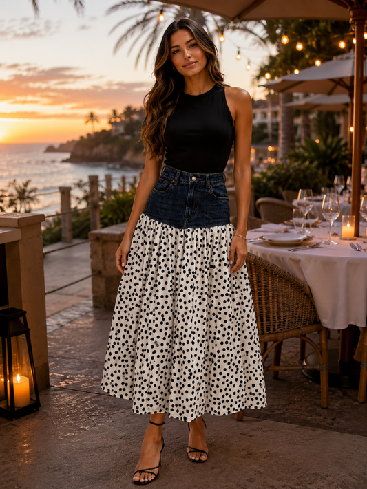 Polka Dots Denim Skirt